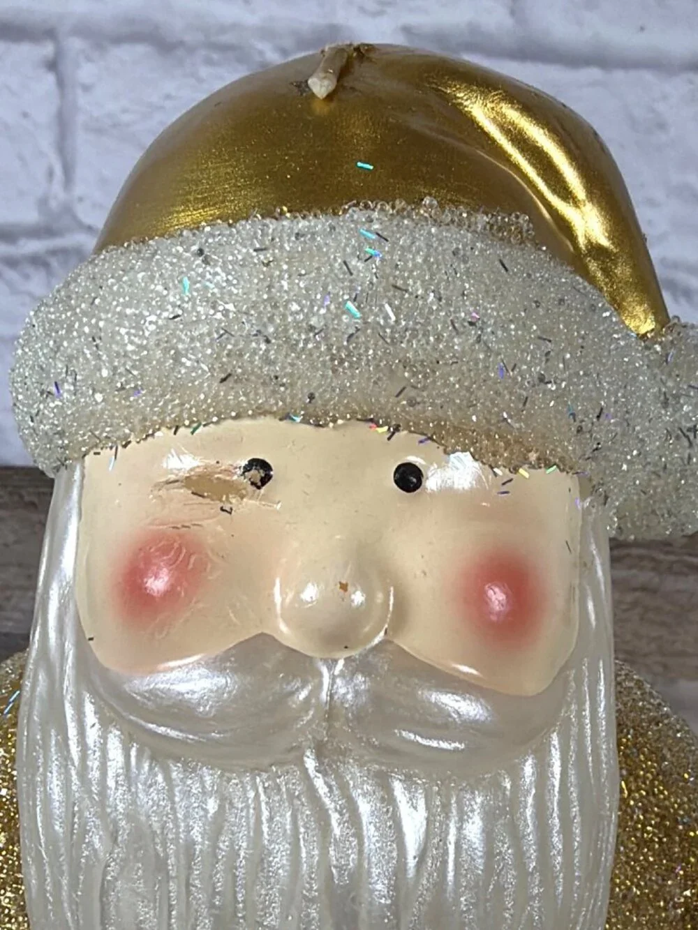 Vintage Candle Pottery Barn 1998 Gold Glitter Santa Claus Christmas Holiday